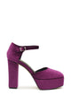 Velvet platform shoe in bougainvillea and buckle closure
