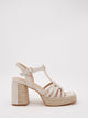Beige jute platform heeled sandals with straps