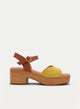 SANDALIAS DE TACÓN ANCHO AMARILLAS Y CUERO DE PIEL