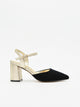 Zapato de Terciopelo Negro con Tacón Dorado y correa