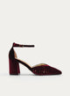 ZAPATOS DE SALÓN DE TERCIOPELO BURDEOS CON CORREA