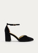 Black Velvet Mid Heel Pumps with Strap