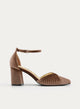 Taupe Velvet Mid Heel Strappy Court Shoes