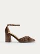 ZAPATOS DE SALÓN DE TERCIOPELO TAUPE CON CORREA AL TOBILLO