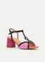 SANDALIA NEGRA MULTICOLOR DE TACÓN ROSA CON TIRA T