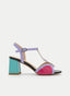 MULTICOLORED LILAC SANDAL WITH SQUARE HEEL WITH T-STRAP