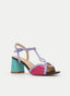 MULTICOLORED LILAC SANDAL WITH SQUARE HEEL WITH T-STRAP