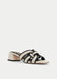 BEIGE HEELED SANDAL WITH BLACK STRAPS AND CENTRAL KNOT