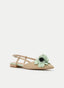 BAILARINA DESTALONADA BEIGE CON FLOR VERDE