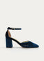 ZAPATOS DE SALÓN DE TERCIOPELO AZUL CON CORREA