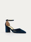 ZAPATOS DE SALÓN DE TERCIOPELO AZUL CON CORREA