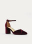Bordeaux Velvet Room Shoes com salto médio e correia