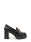 Platform loafer with coconut and snake print in black