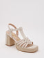 Sandali con tacco e plateau in juta con fascette beige.