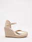 Gold wedges with bracelet closure and jute platform