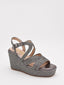 Gray jute wedges with crisscross straps and platform