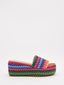 Multicolored coral woven wedges