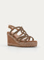 SANDALIA CUÑA BEIGE BRILLO TIRAS ENTRELAZADAS