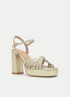METALLIC GOLD WIDE HEEL SANDAL WITH PLATFORM AND THIN STRAPS