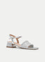 SANDALIAS PLATEADAS DE TACÓN MEDIO CON PALA TRENZADA