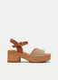 SANDALIAS DE TACÓN ANCHO BEIGE Y CUERO DE PIEL