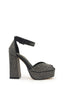 Platform sandal with high heel and rhinestones in black