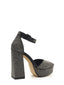 Platform sandal with high heel and rhinestones in black