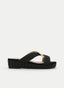 Sandalias planas de rafia en negro y beige con plataforma