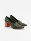 Zapato Verde con Tacón Naranja