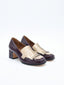Zapato de Charol Burdeos con Flecos y Tacón estampado