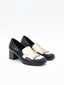 Zapatos de Charol Negros con Flecos y Tacón estampado