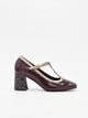 Zapato Mary Jane Burdeos con Ribete Dorado y Tacón retro