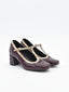Zapato Mary Jane Burdeos con Ribete Dorado y Tacón retro