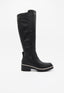 Black cane boot with wide heel