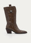 BOTA COWBOY TAUPE TACÓN MEDIO PUNTA FINA