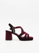 Sandalo Bordeaux in Velluto con Tacco Largo e Piattaforma.