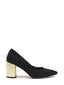 Scarpa nera con tacco largo in oro.