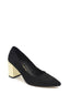 Scarpa nera con tacco largo in oro.