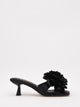 Black satin heeled mules with flower