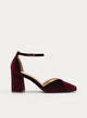 Burgundy Velvet Pumps with Mid Heel and Strap