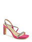 Sandalia de plataforma color fucsia con tiras de strass