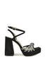 Sandalia negra con nudo de strass y plataforma